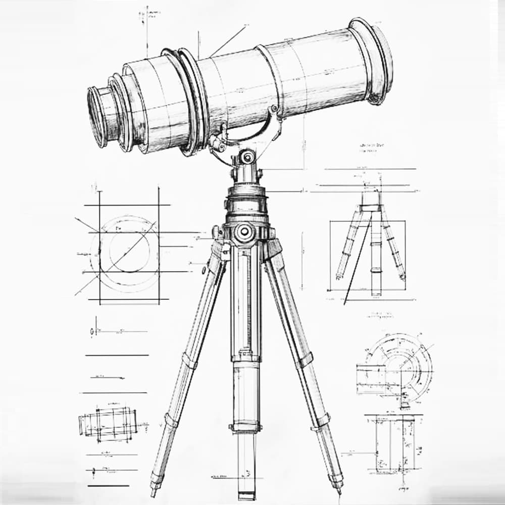 Dessin technique d’une lunette astronomique ancienne